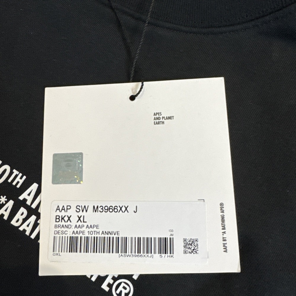 RARE BNWT Bape AAPE X Spalding 10TH Anniversary Moon Face Black Crewneck XL HTF - Picture 7 of 16
